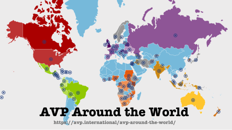 World map with markers for over 50 locations where AVP is active.